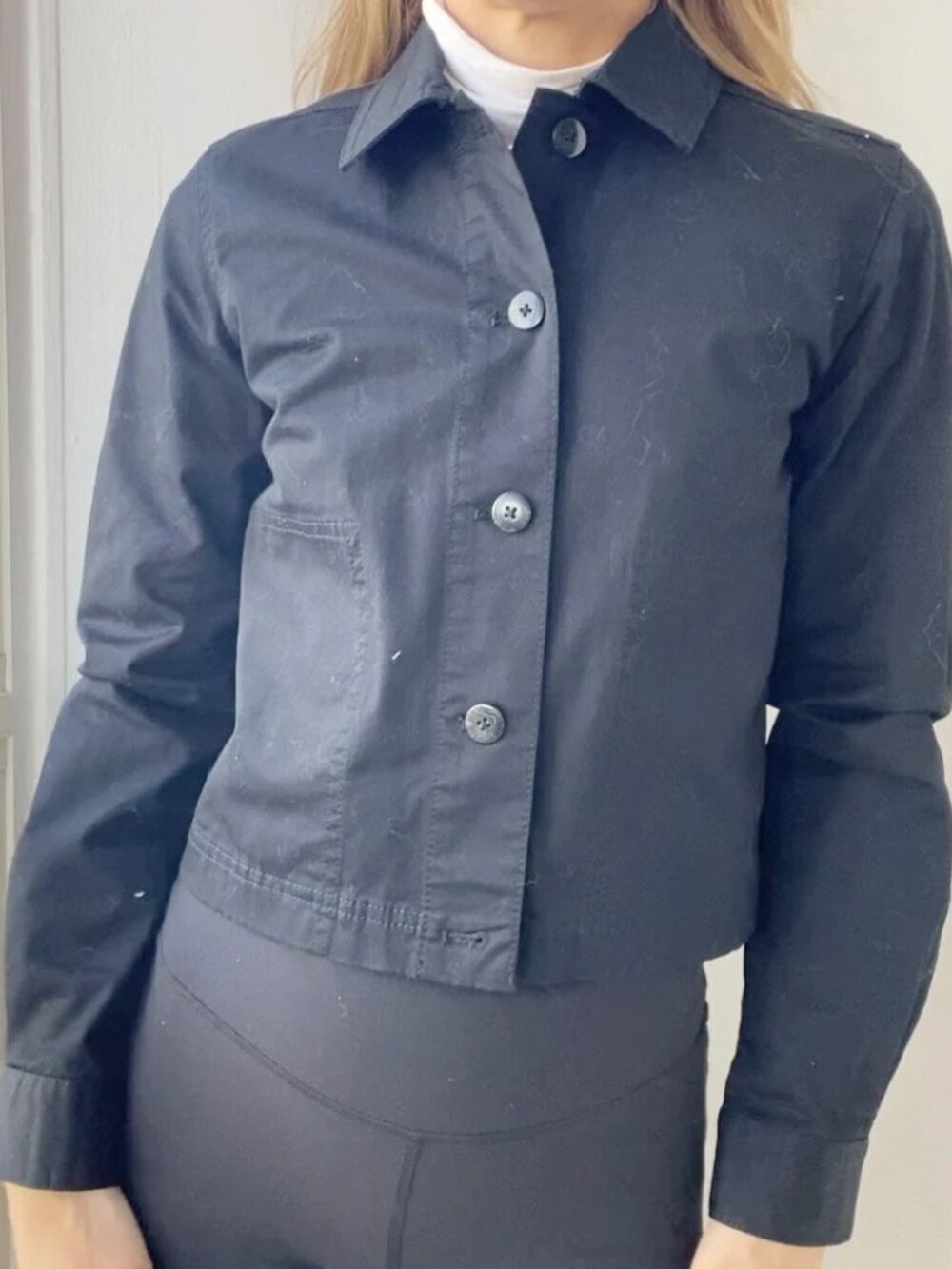 Aritzia Black Cropped Cotton Blazer /Jacket– Fitted Jacket, Size XXS